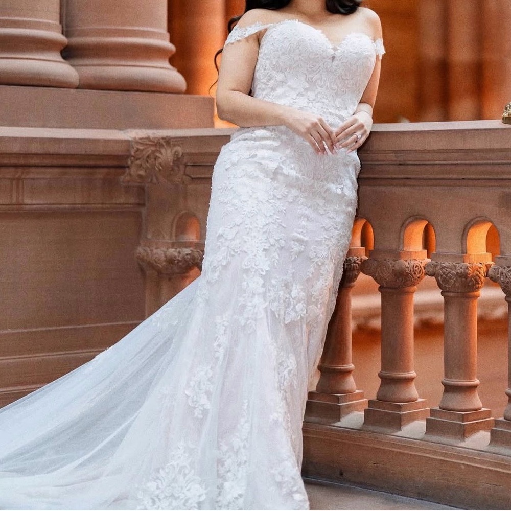 Stella York Off-Shoulder Lace Wedding Dress - White